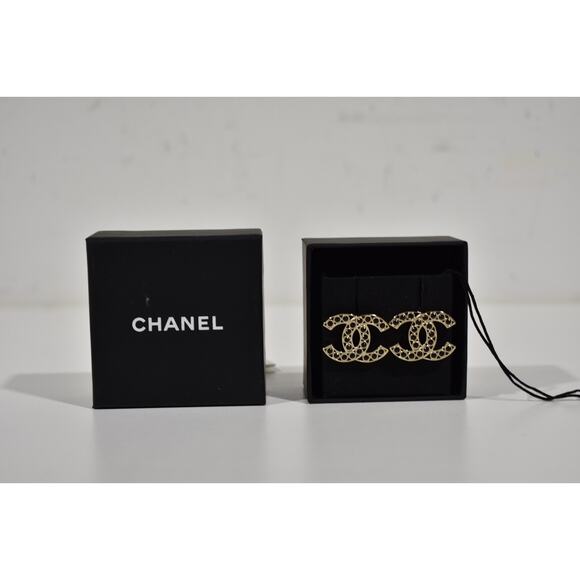 Chanel 23S Gold Black Interlocking CC Logo Classic Drop Statement Stud Earrings - Picture 2 of 12